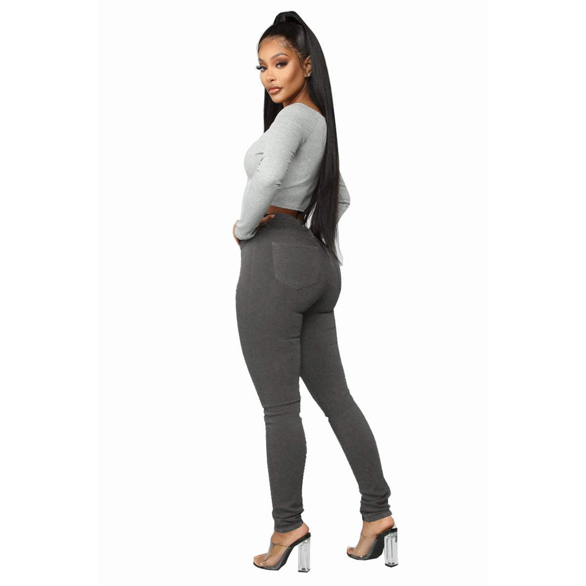 High-Waisted Button-Front Skinny Jeans