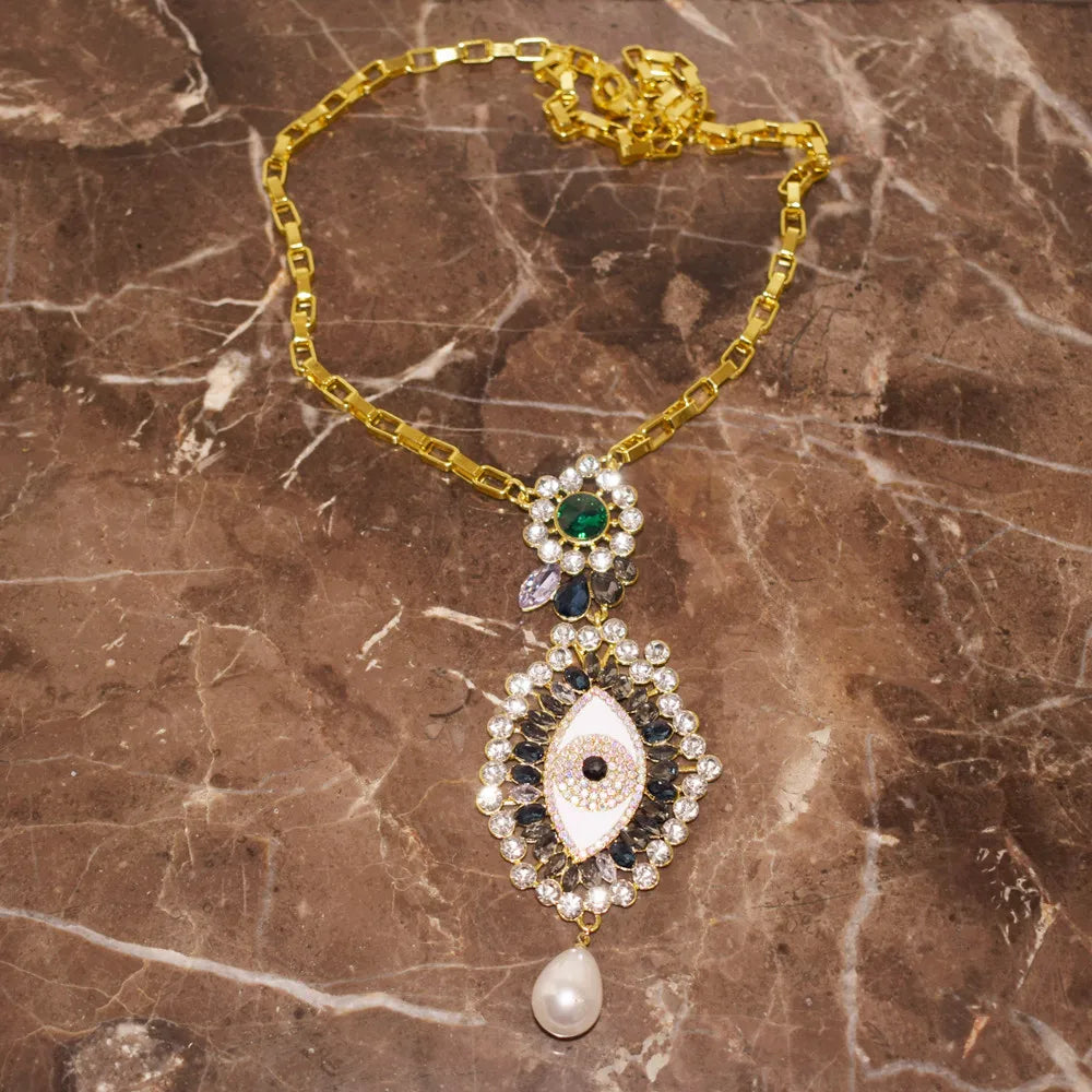Vintage Ethnic Rhinestone Eyes Pendant Dangle Earrings For Women Fashion Jewelry Baroque Lady Statement Earring Accessories