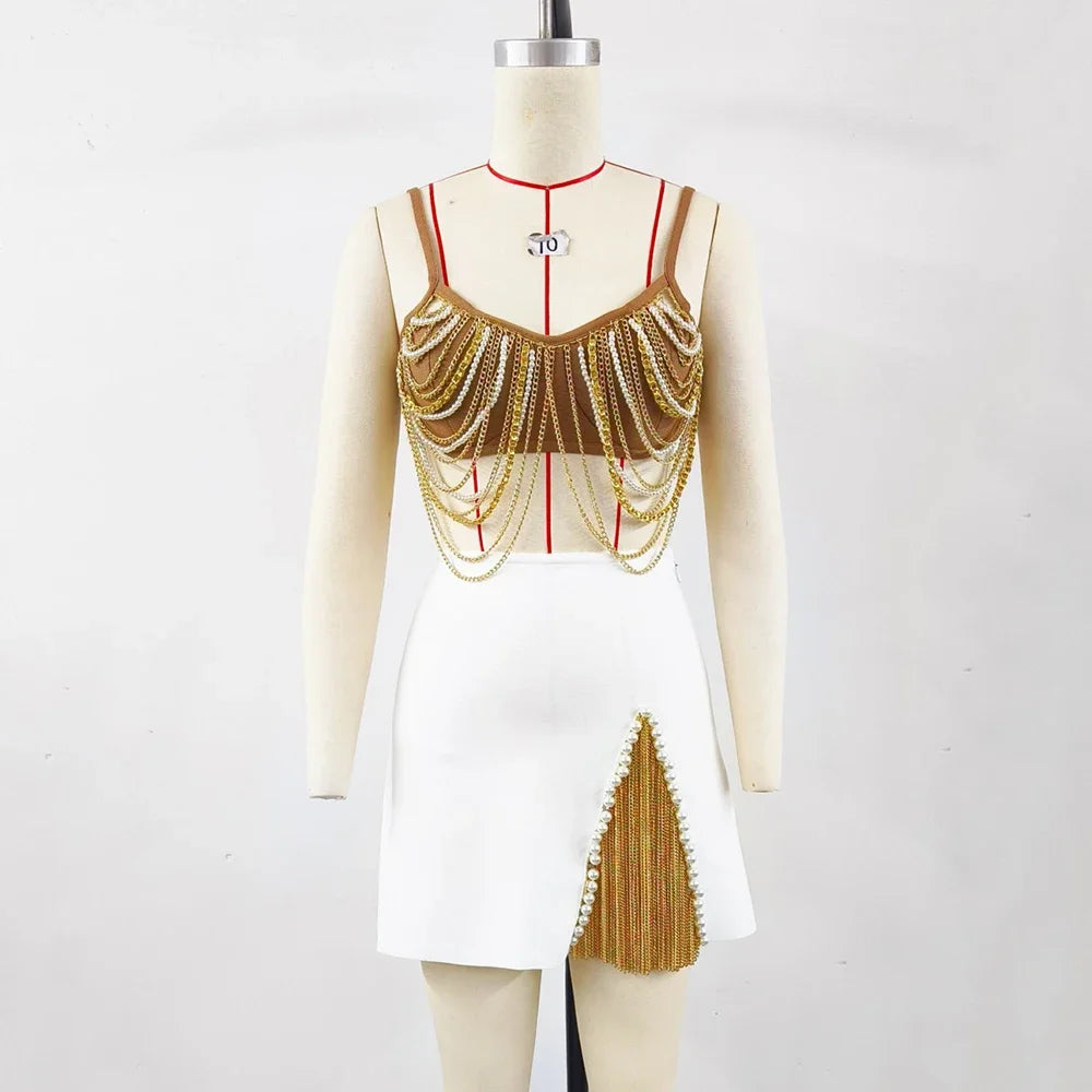 Pearl Chain Crop Top & Skirt Set