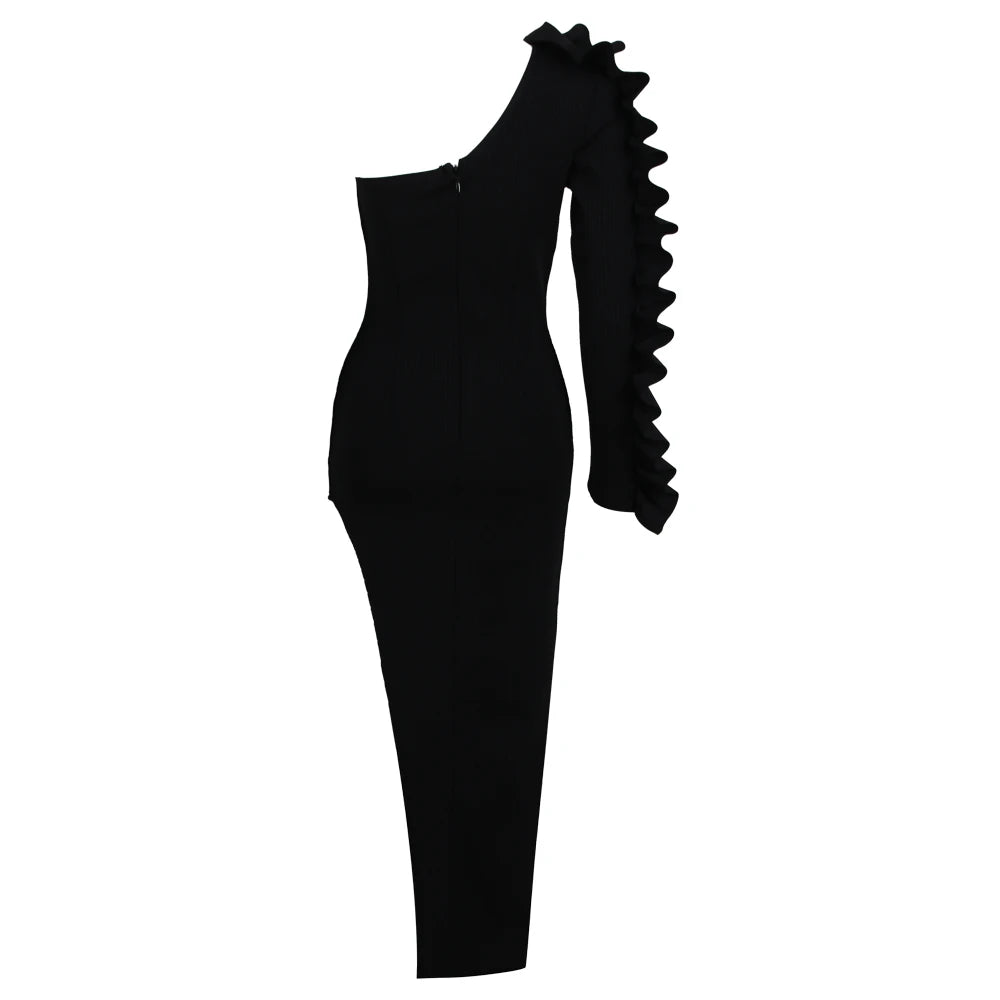 Black One-Shoulder Asymmetrical Maxi Dress