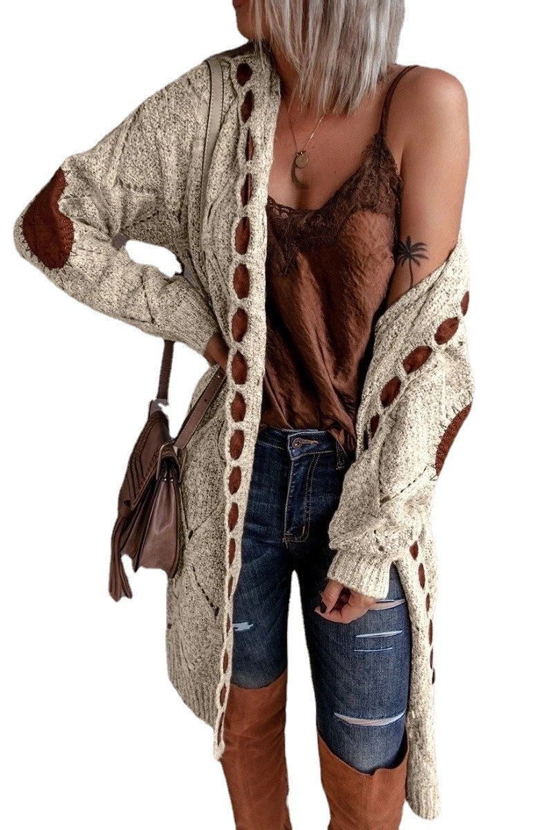 Hooded knitted long cardiagan