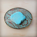 Rope Edge Napolis Leather Belt Buckle w/ Blue Turquoise 907s