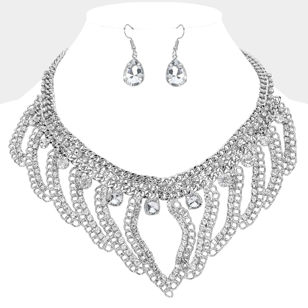 Stone Cluster Pointed Chunky Abstract Chain Necklace