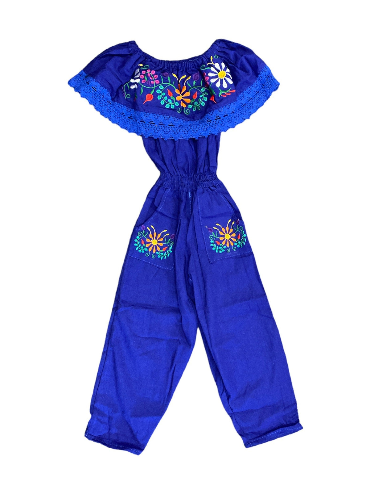 Girls' Mexican Embroidered Jumpsuit — Royal Blue