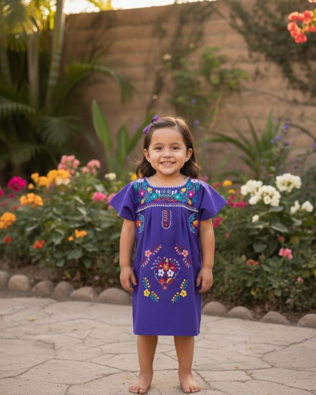 Mexican Puebla Dress for Girls Purple