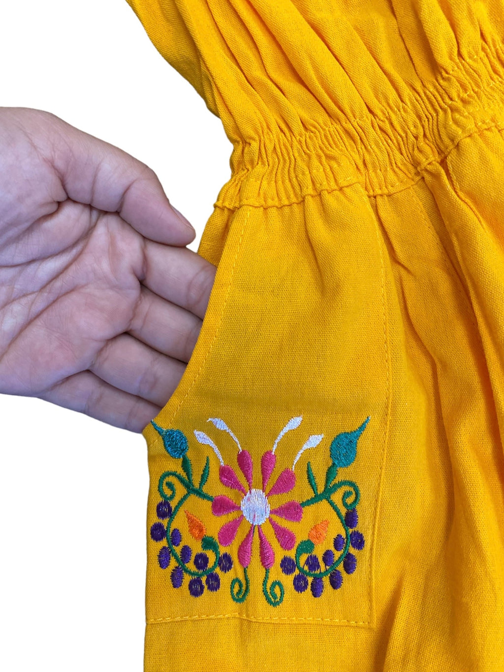 Girls' Mexican Embroidered Jumpsuit — Yellow