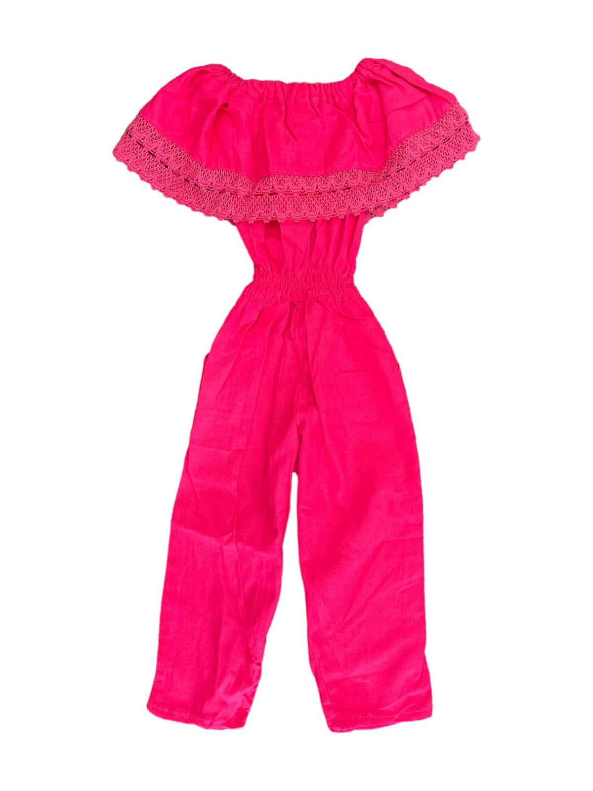 Girls' Mexican Embroidered Jumpsuit — Hot Pink