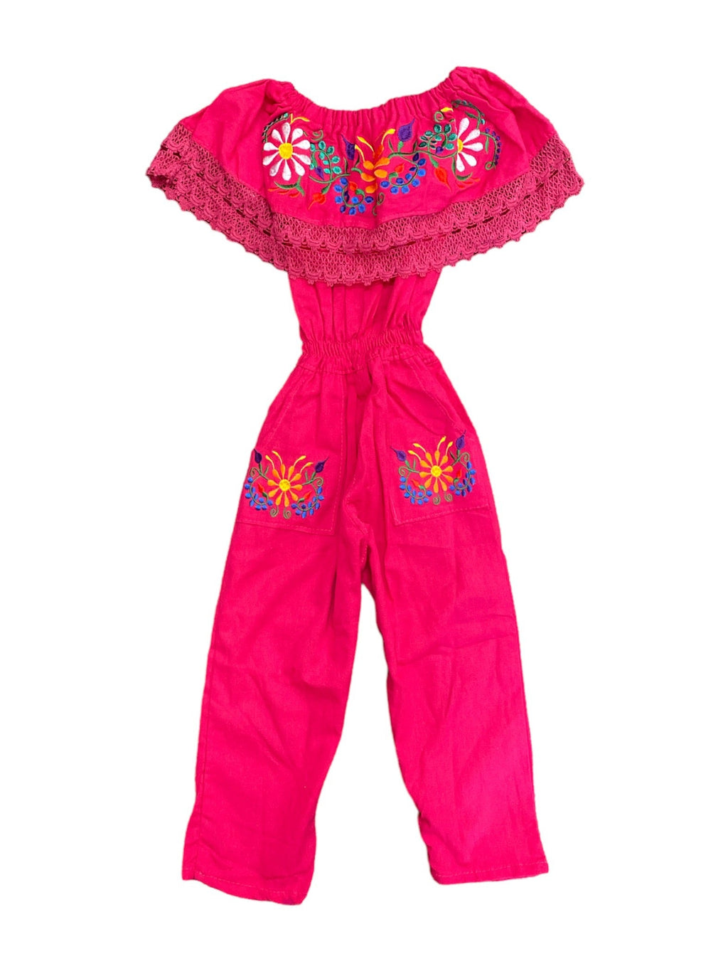 Girls' Mexican Embroidered Jumpsuit — Hot Pink