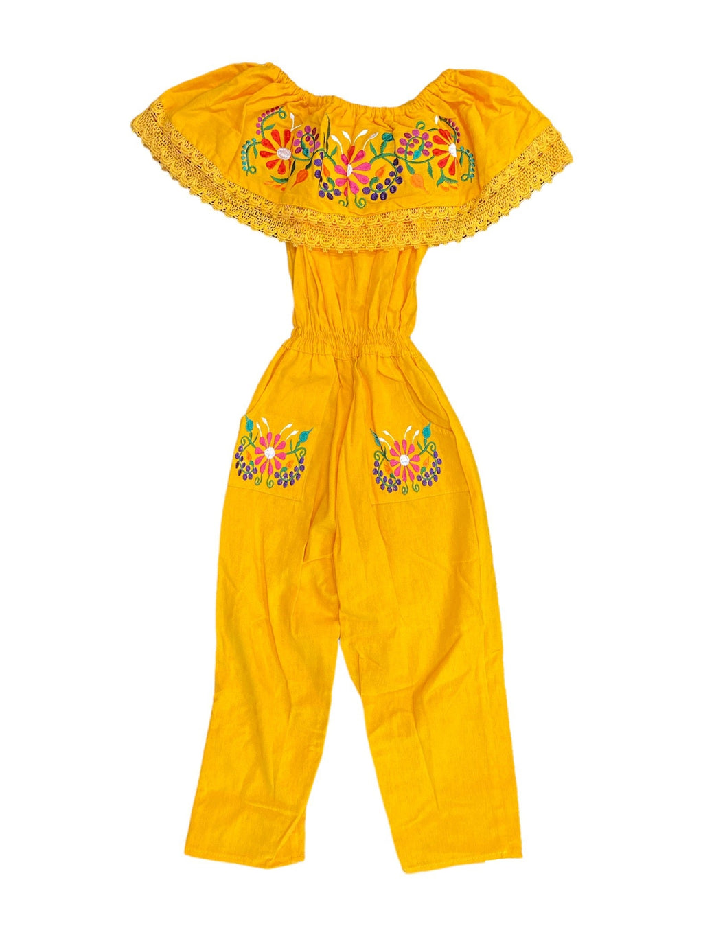 Girls' Mexican Embroidered Jumpsuit — Yellow