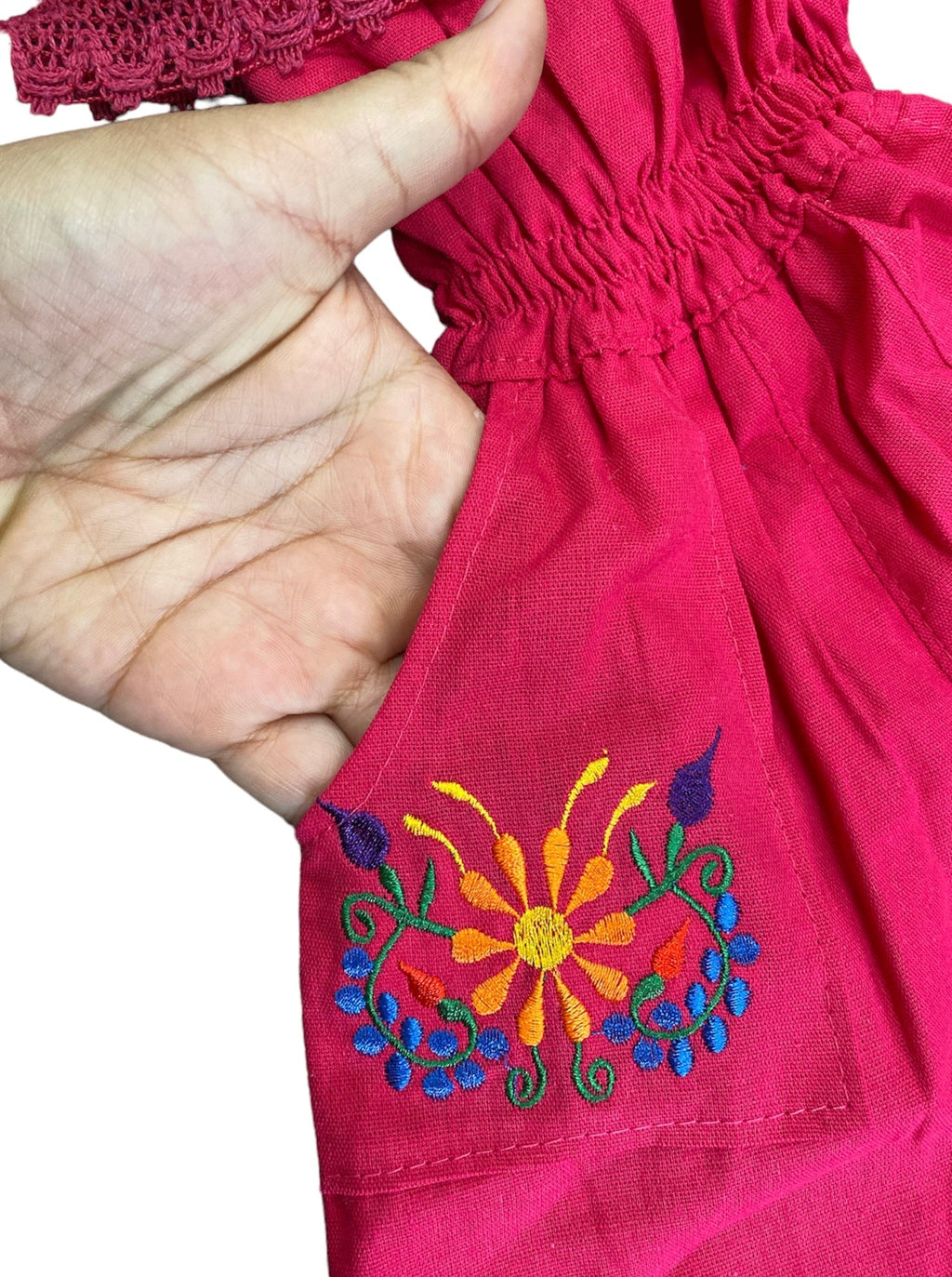 Girls' Mexican Embroidered Jumpsuit — Hot Pink