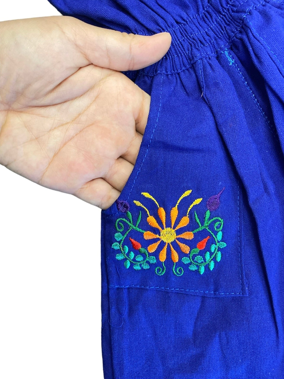 Girls' Mexican Embroidered Jumpsuit — Royal Blue