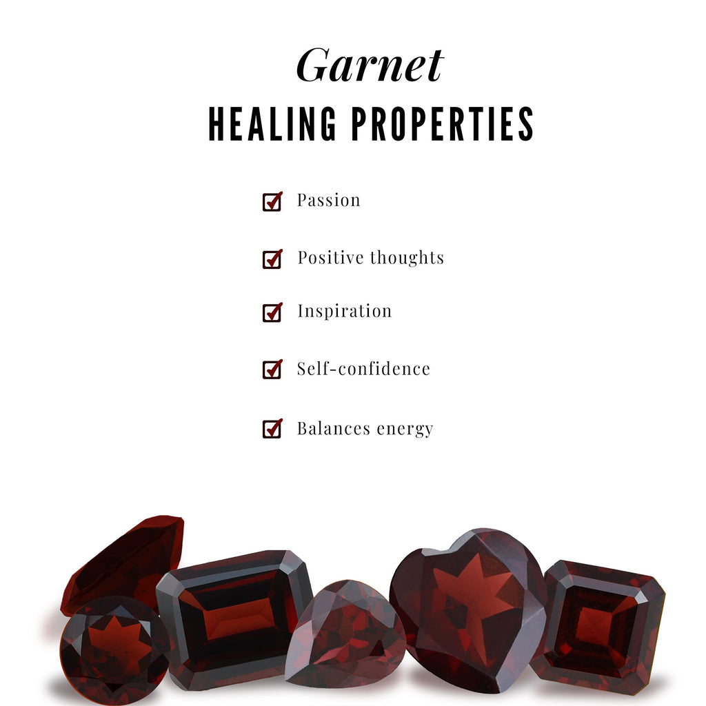 Natural Garnet Diamond Heart Engagement Ring with Wedding Band