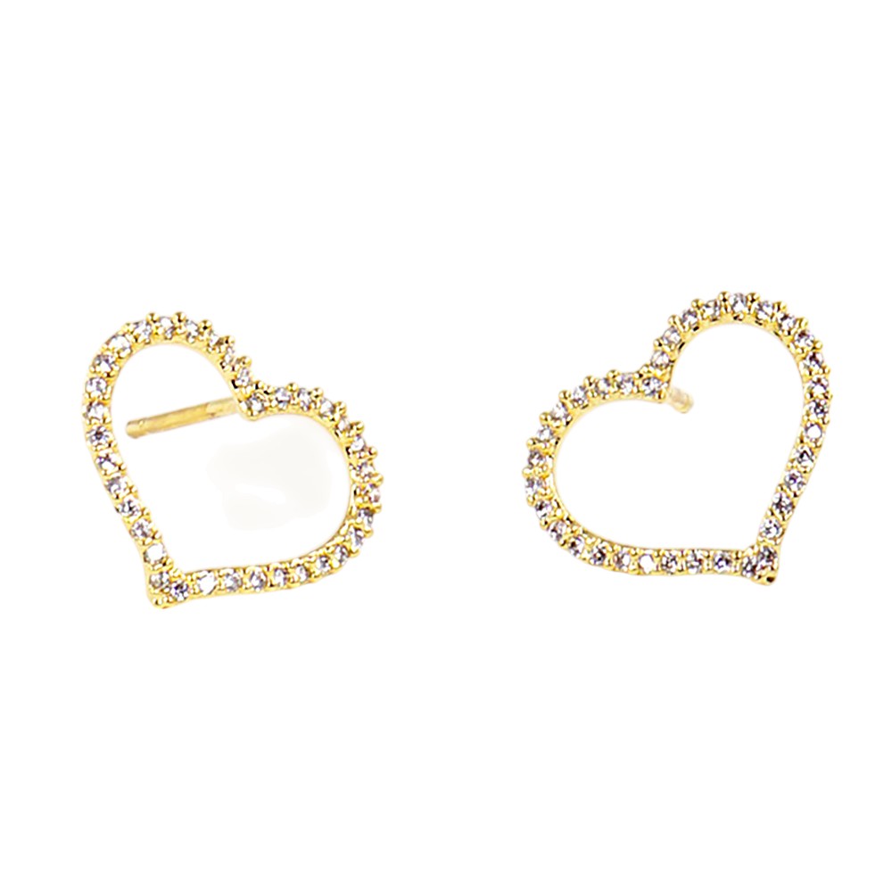 Gold Dipped CZ Stone Paved Open Heart Stud Earrings