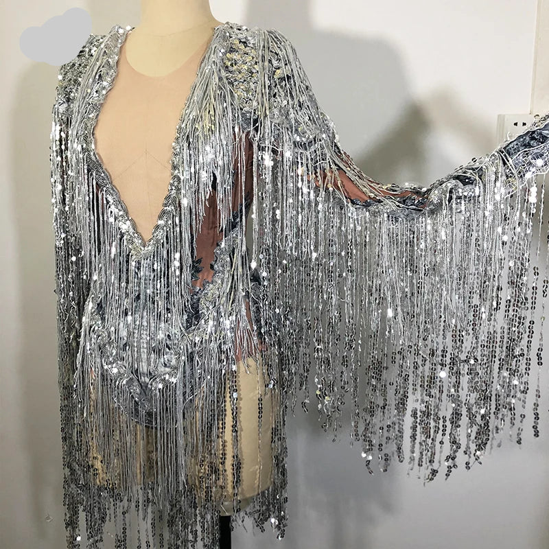 Rhinestone Sequin Fringe Festival Bodysuit