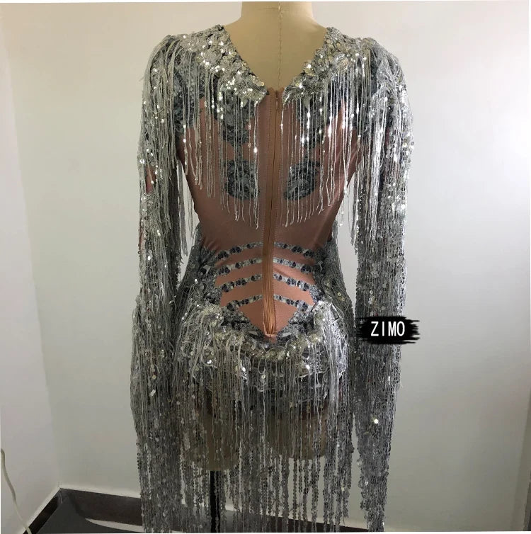 Rhinestone Sequin Fringe Festival Bodysuit