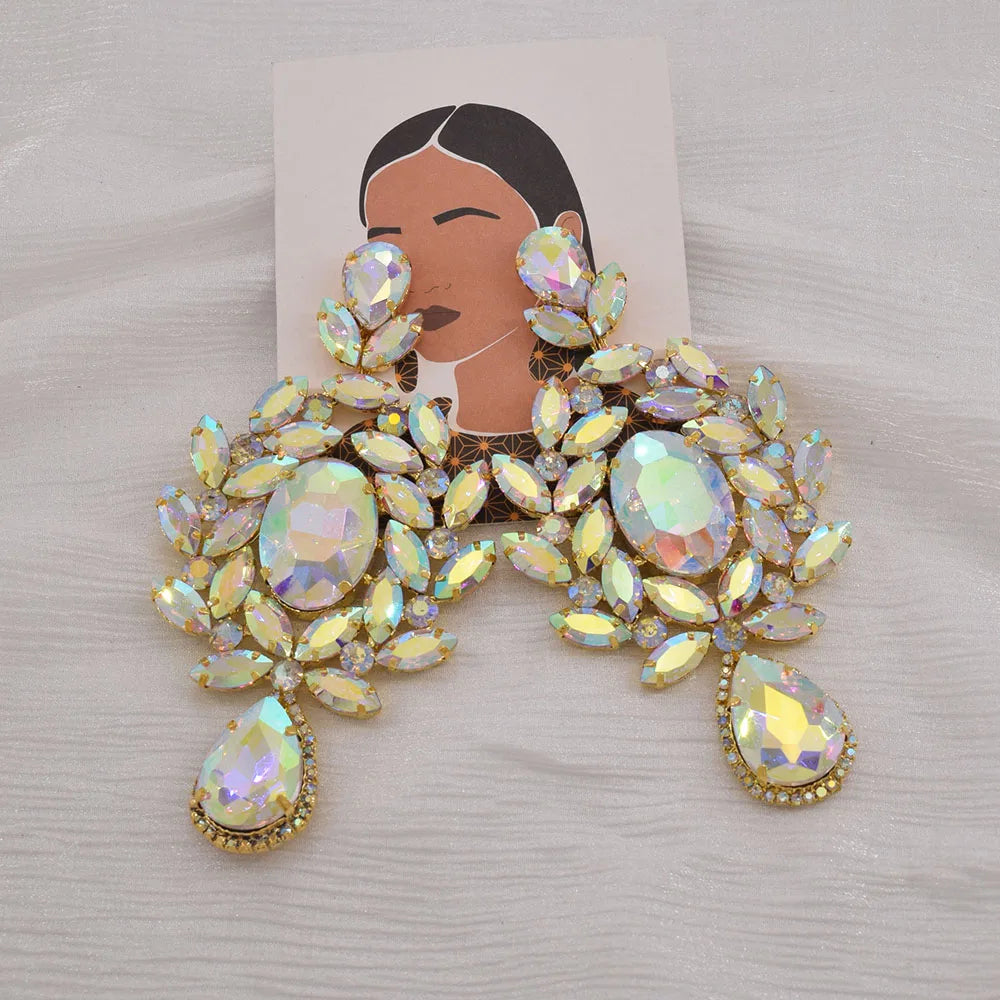 Oversized Glass Gemstone Drop Earrings | 4.7-Inch