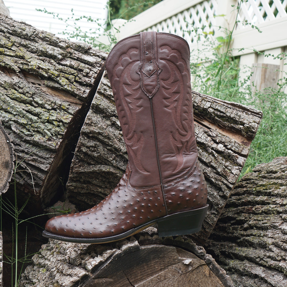 Men's  Brown Ostrich Print Cowboy Boots (H7002)