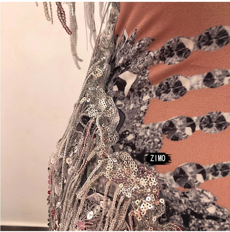 Rhinestone Sequin Fringe Festival Bodysuit