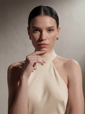 Silk Halter Neck Gown - Beige