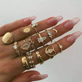 Tocona 15-Piece Gold-Tone Boho Ring Set