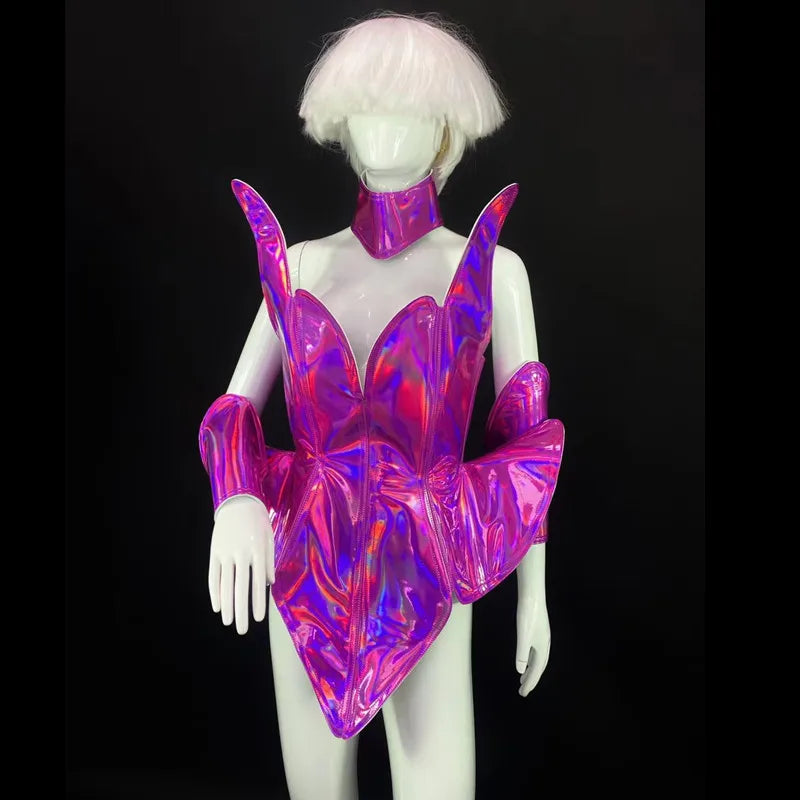 Futuristic Iridescent Rave Bodysuit