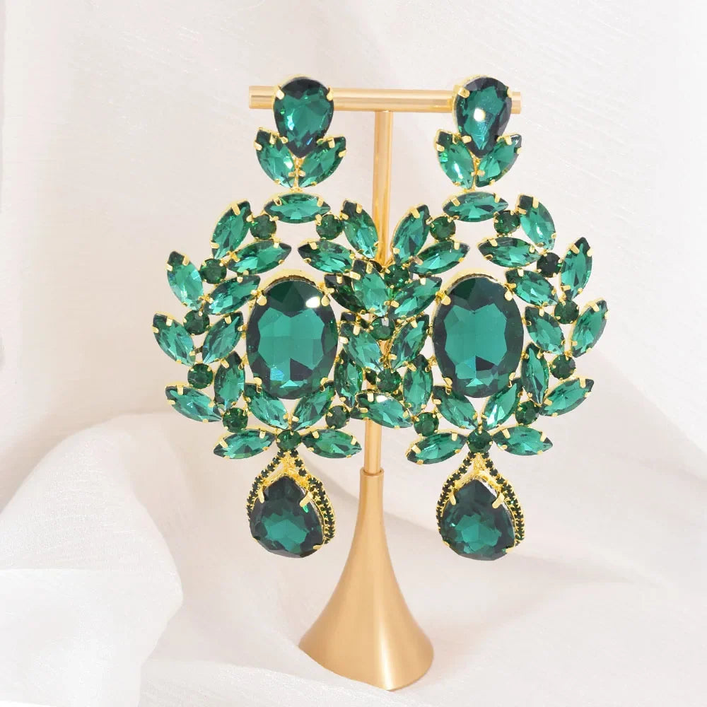 Oversized Glass Gemstone Drop Earrings | 4.7-Inch