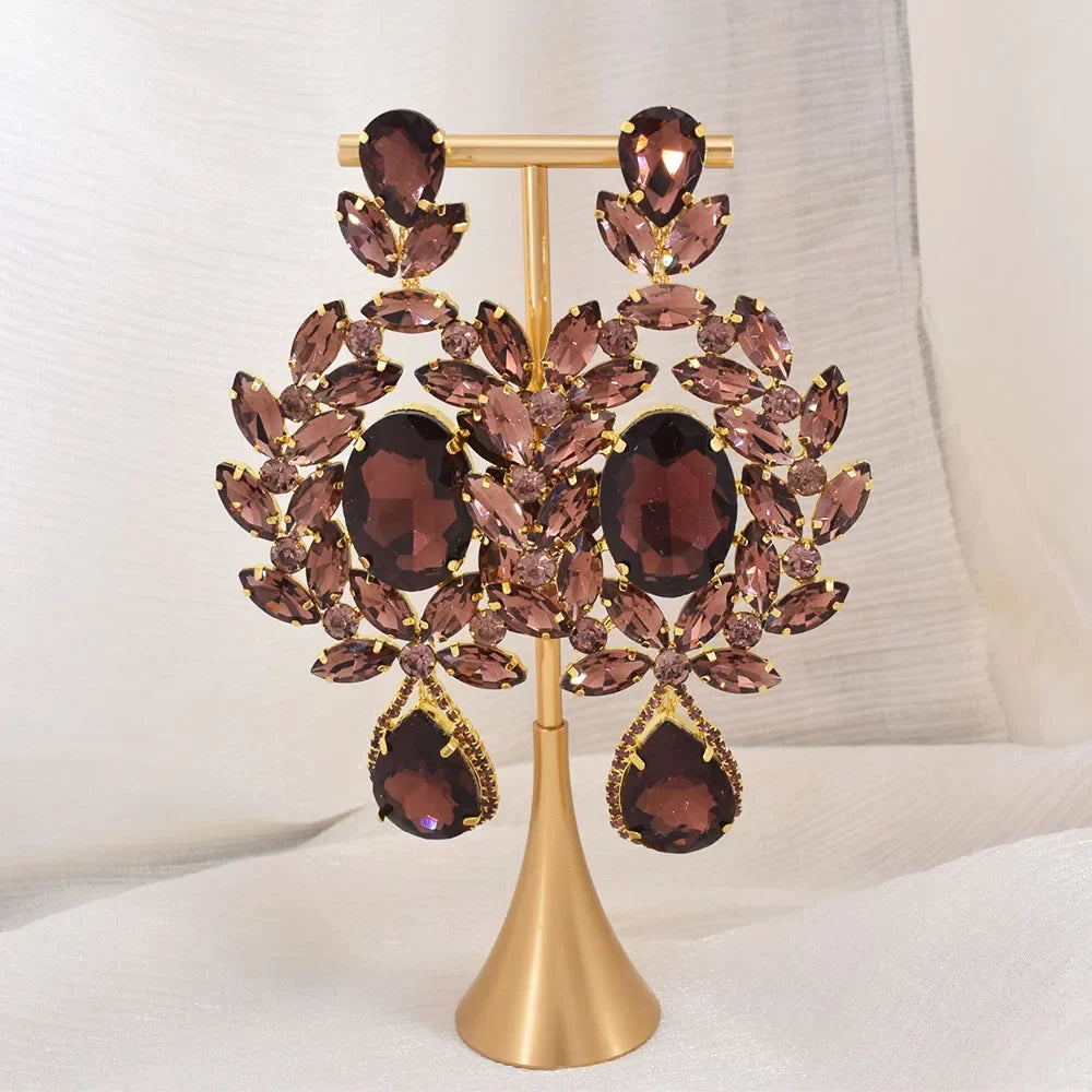 Oversized Glass Gemstone Drop Earrings | 4.7-Inch