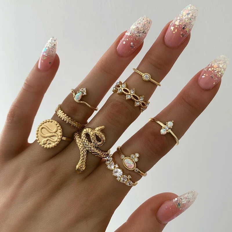 Tocona 15-Piece Gold-Tone Boho Ring Set
