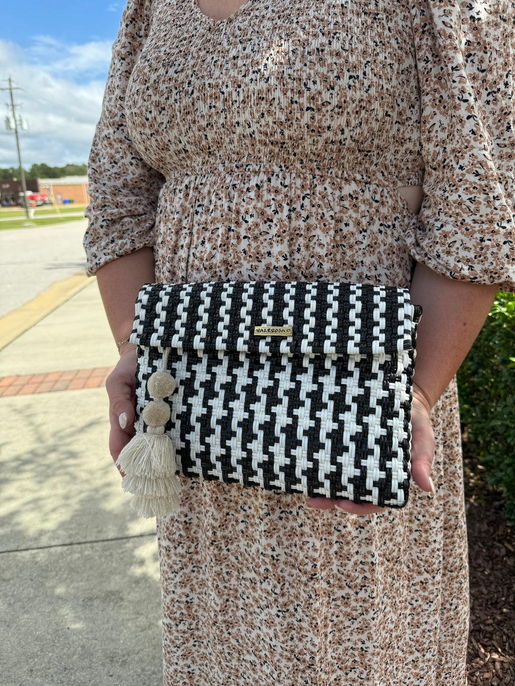 Black and White Houndstooth Clutch