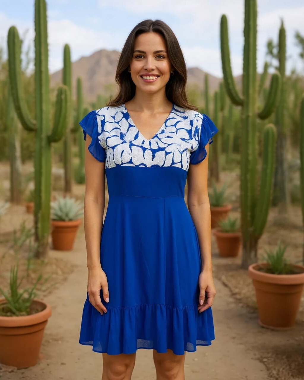 Mitla Oaxaca Dress Royal Blue & White