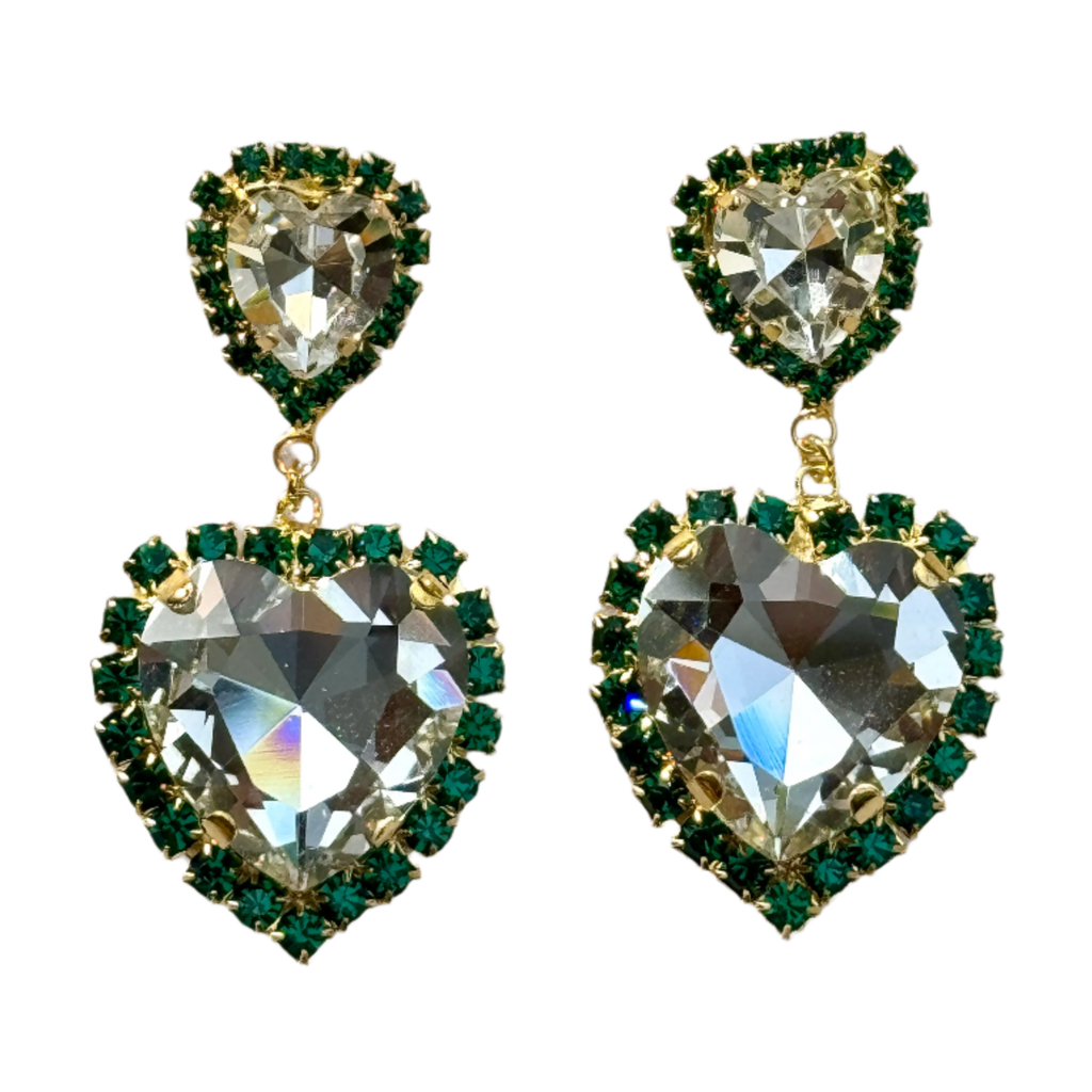 Isabella Double Emerald Heart Earrings