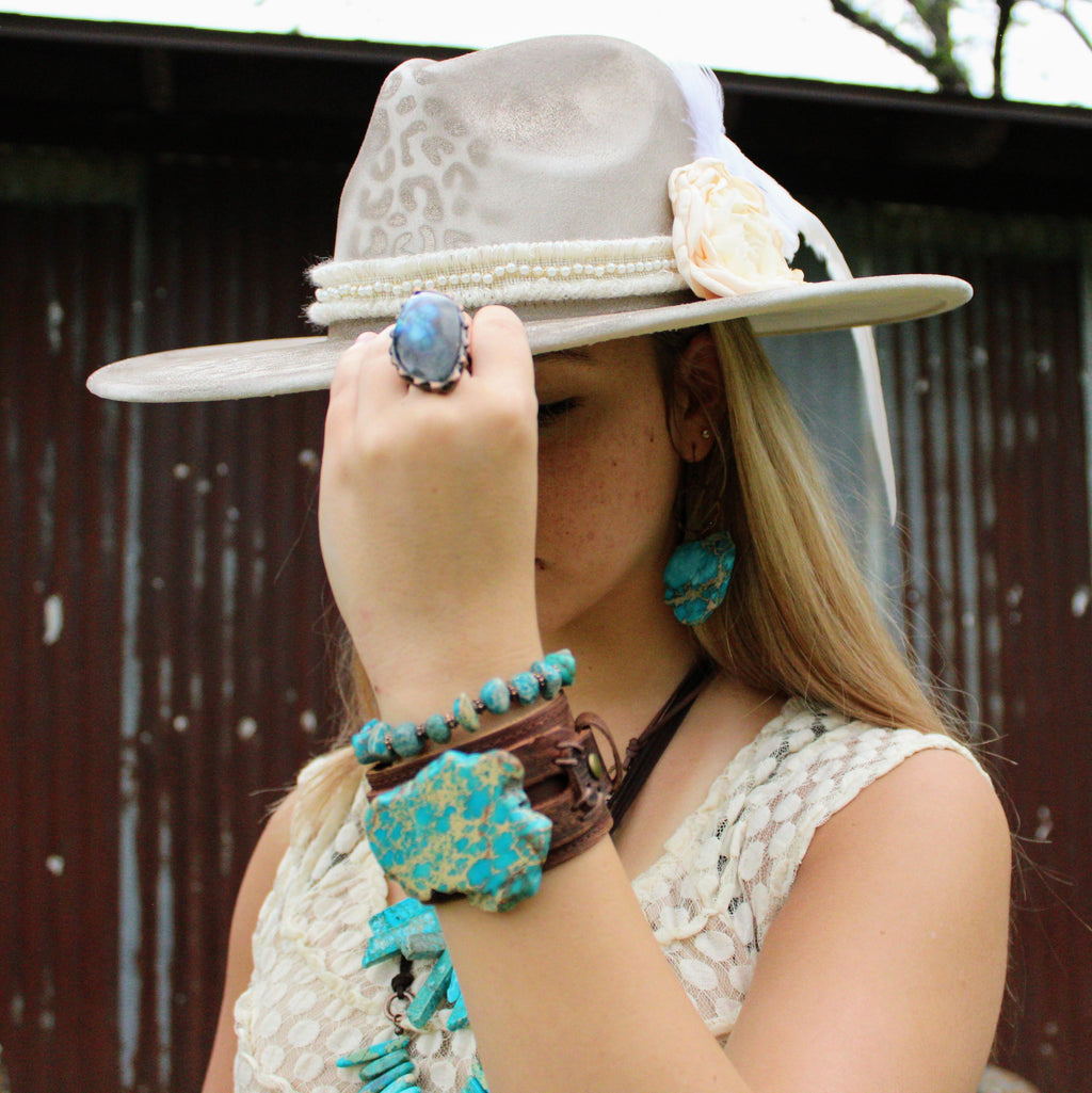 Hand-Painted Leopard Boho Western Cowgirl Hat Only-Gold 986w