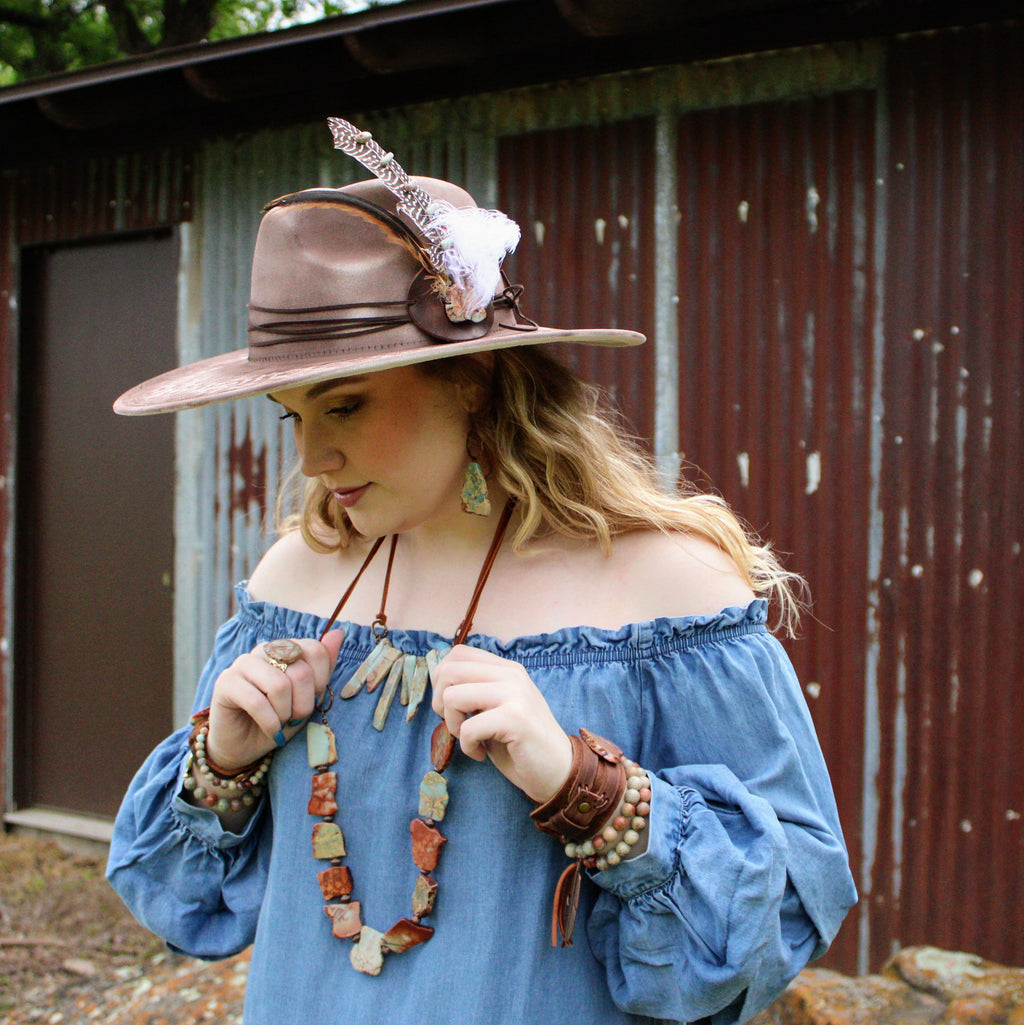 Hand-Painted Leopard Boho Western Cowgirl Hat & Band-Brown 986s