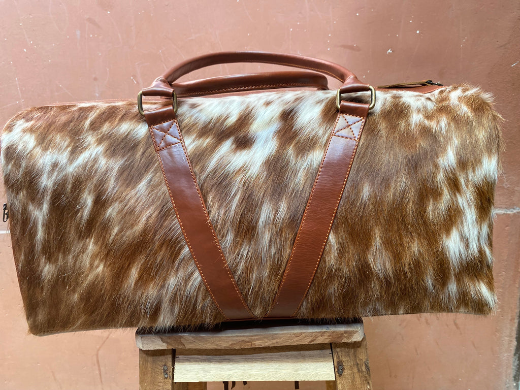 Cowhide Western Duffle Bag With Fringe