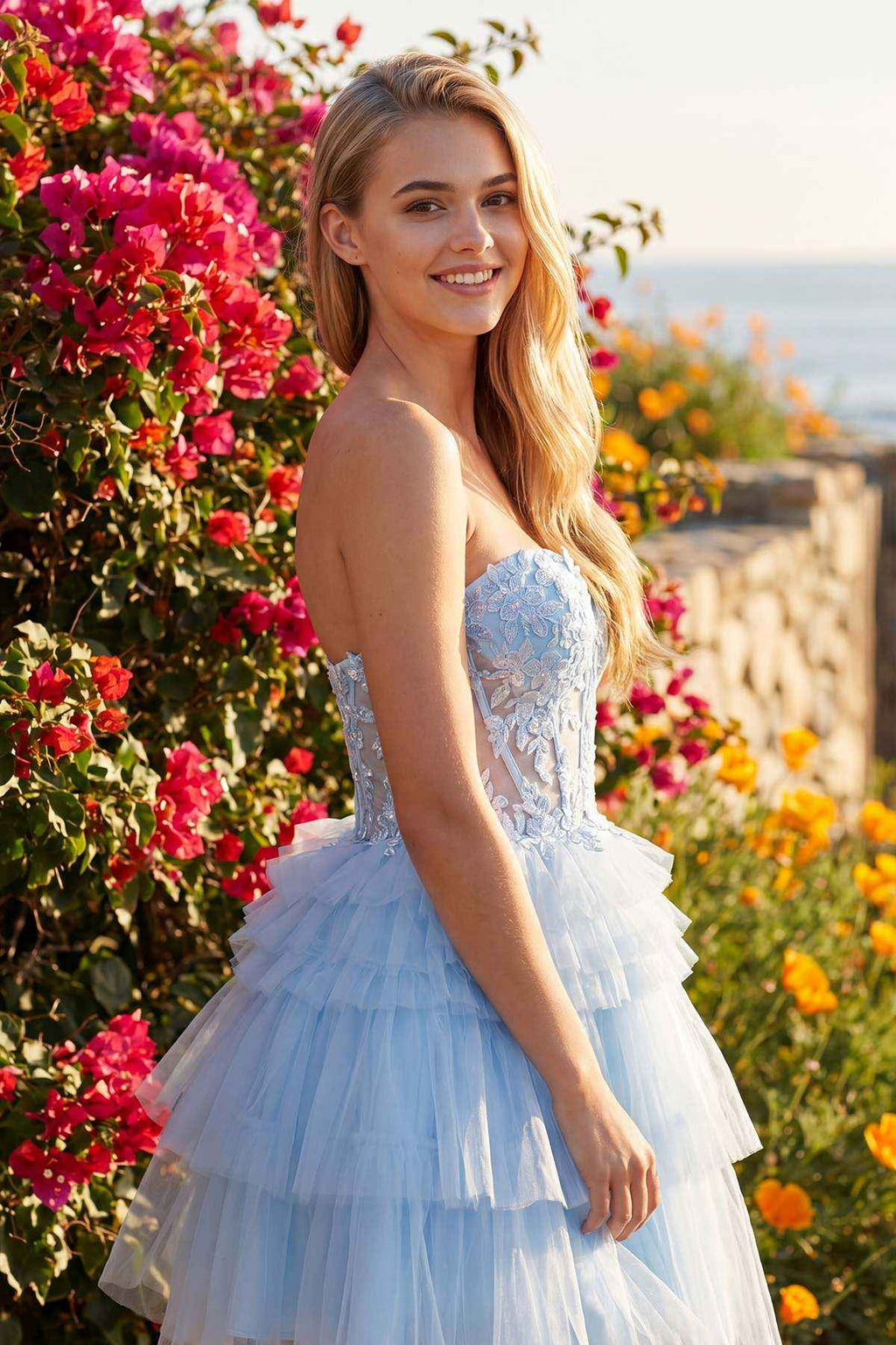 Juliet JT881 Feather Strap Beaded Short Tulle Party Dress