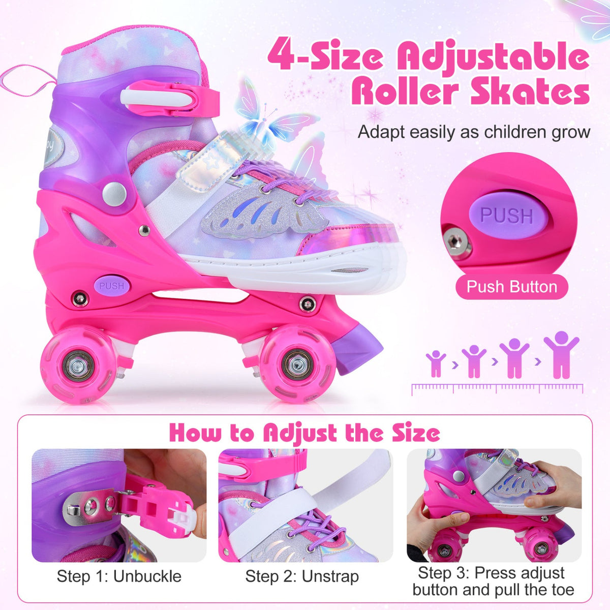 Adjustable Light-Up Roller Skates for Kids | Ages 7–9