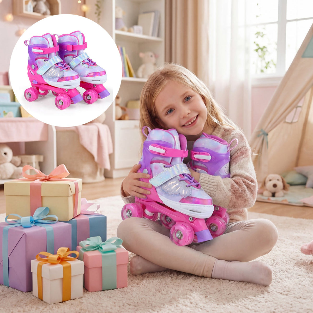Adjustable Light-Up Roller Skates for Kids | Ages 7–9