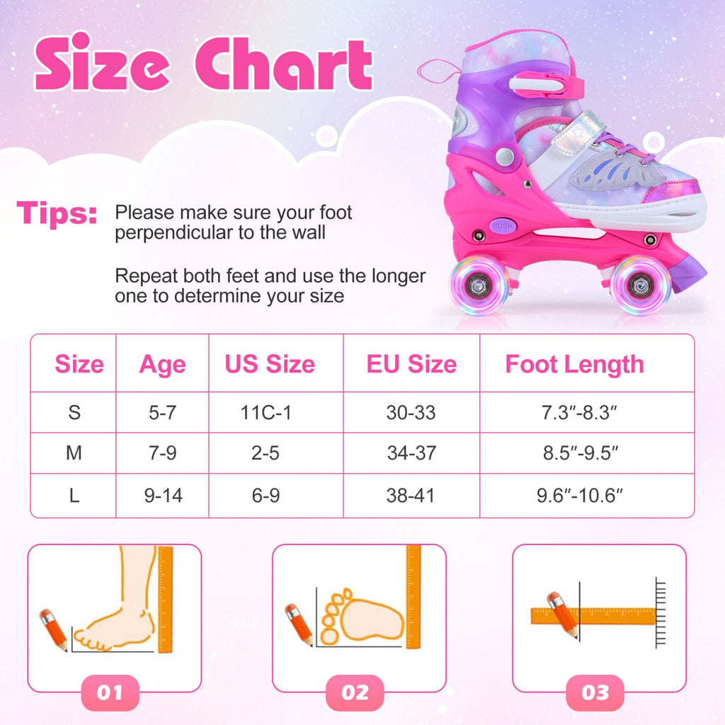 Adjustable Light-Up Roller Skates for Kids | Ages 7–9