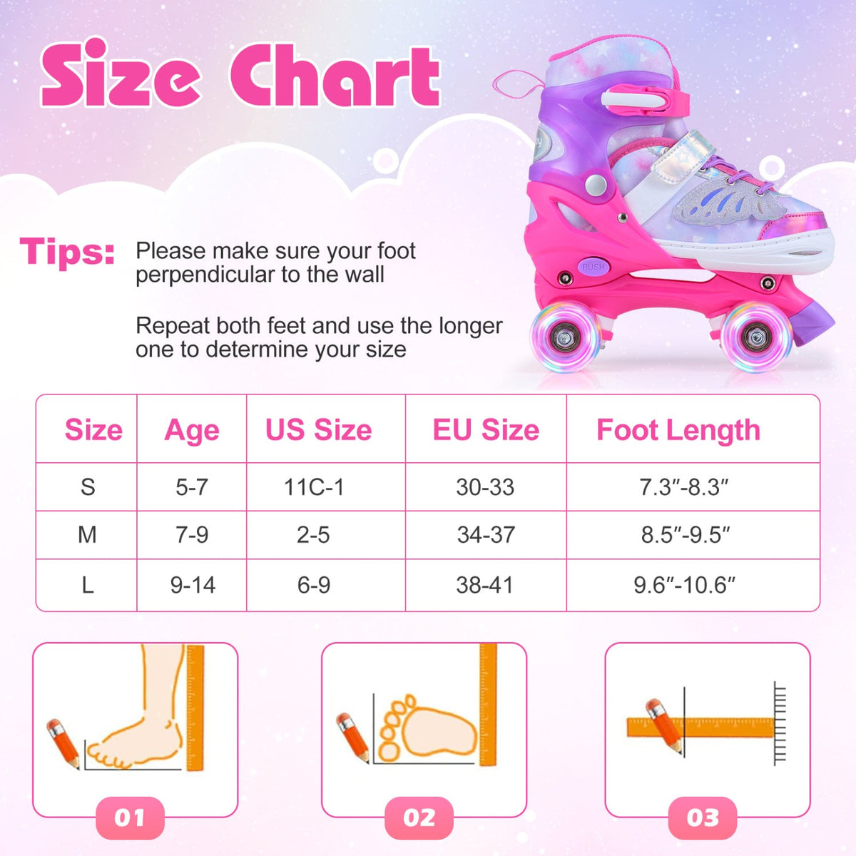 Adjustable Light-Up Roller Skates for Kids | Ages 7–9