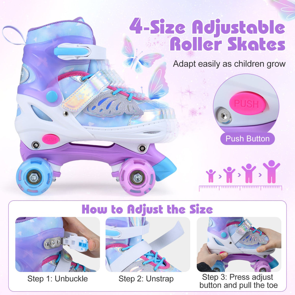 Adjustable Light-Up Roller Skates for Kids | Ages 7–9