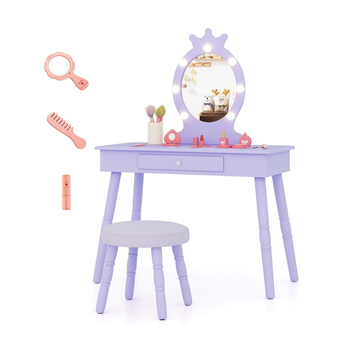 Kids Vanity Set with Lighted Mirror with Adjustable Brightness and Large Drawer