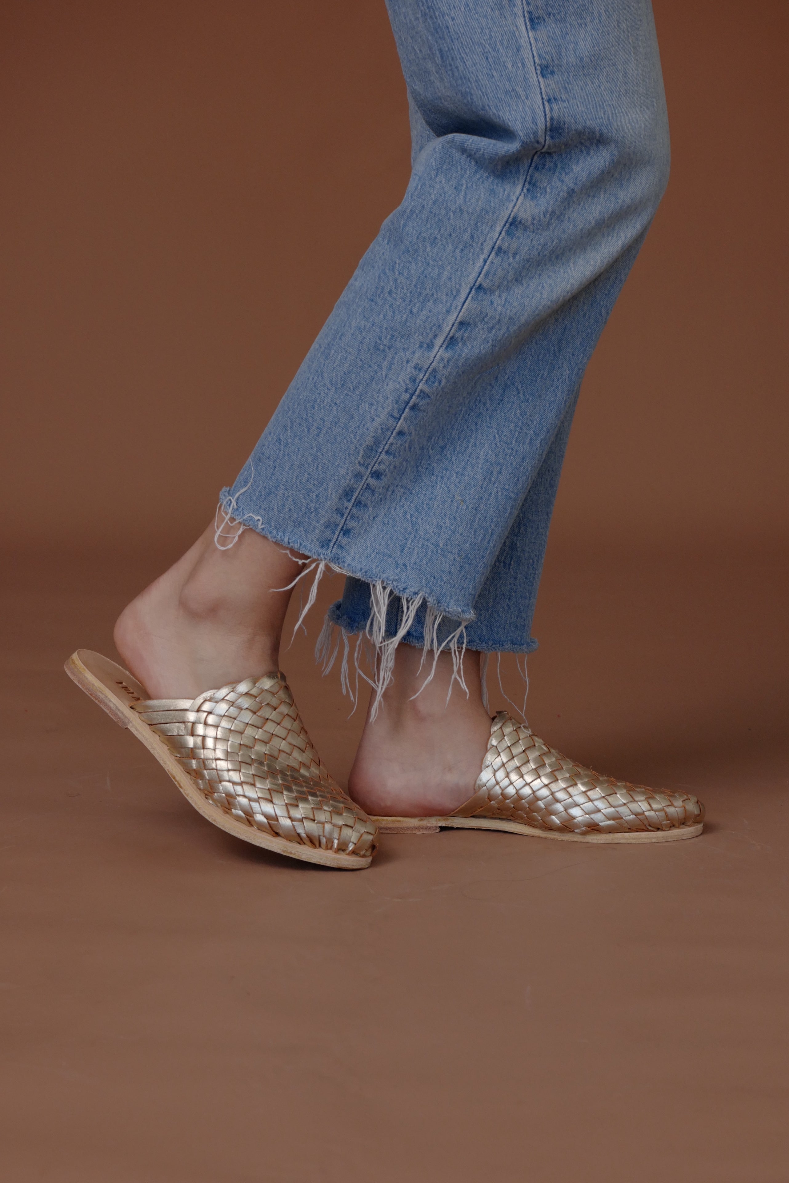 The Luisa Leather Slides Gold