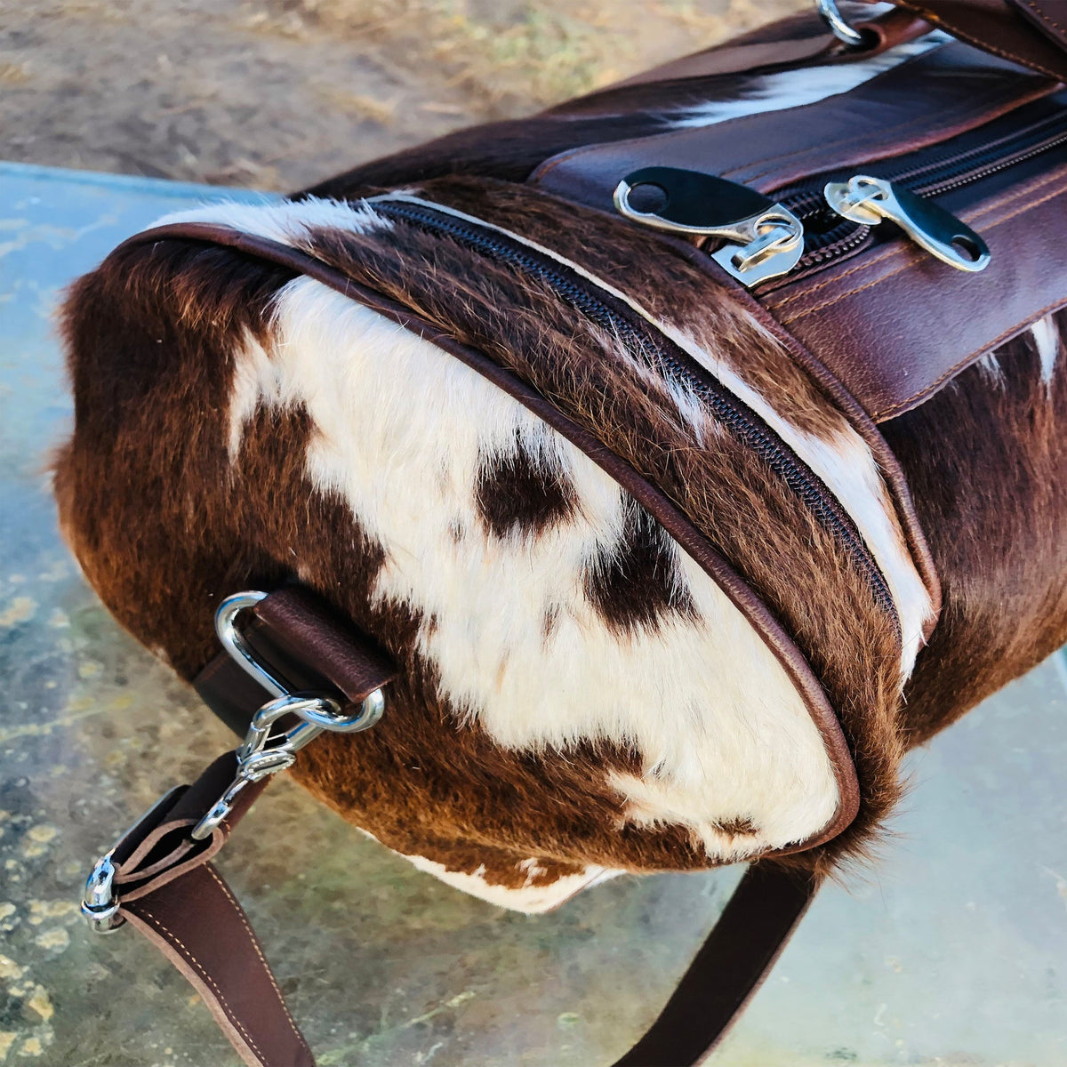 Large Cowhide Duffel Bag, Genuine Leather Overnight Travel Tote, Unique Birthday Gift for Him or Her