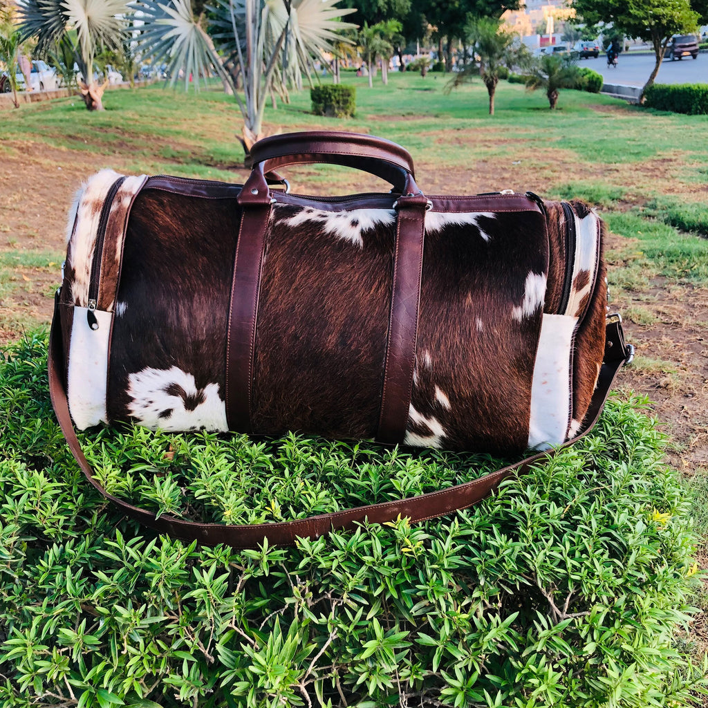 Large Cowhide Duffel Bag, Genuine Leather Overnight Travel Tote, Unique Birthday Gift for Him or Her