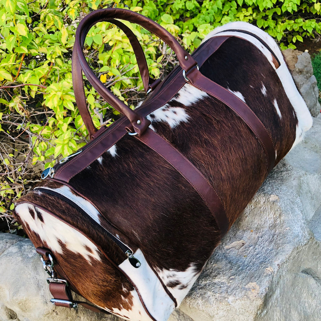 Large Cowhide Duffel Bag, Genuine Leather Overnight Travel Tote, Unique Birthday Gift for Him or Her
