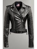 Lawrence Studs Black Women Leather Jacket