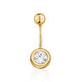 Belly Ring 14k Yellow Gold Navel Ring Belly Button Ring Bezel Set Simulated Diamond Body Piercing 16 Gauge