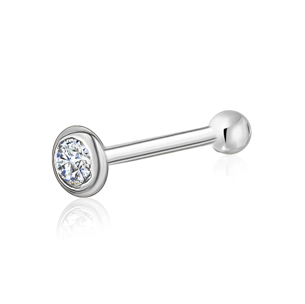 14k Solid Gold Nose Stud with Diamond CZ Small Micro Nose Bone Stud Flat Nose Ring One Piece Hypoallergenic 20 Gauge