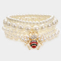 5PCS - Pearl Honey Bee Charm Stretch Bracelets