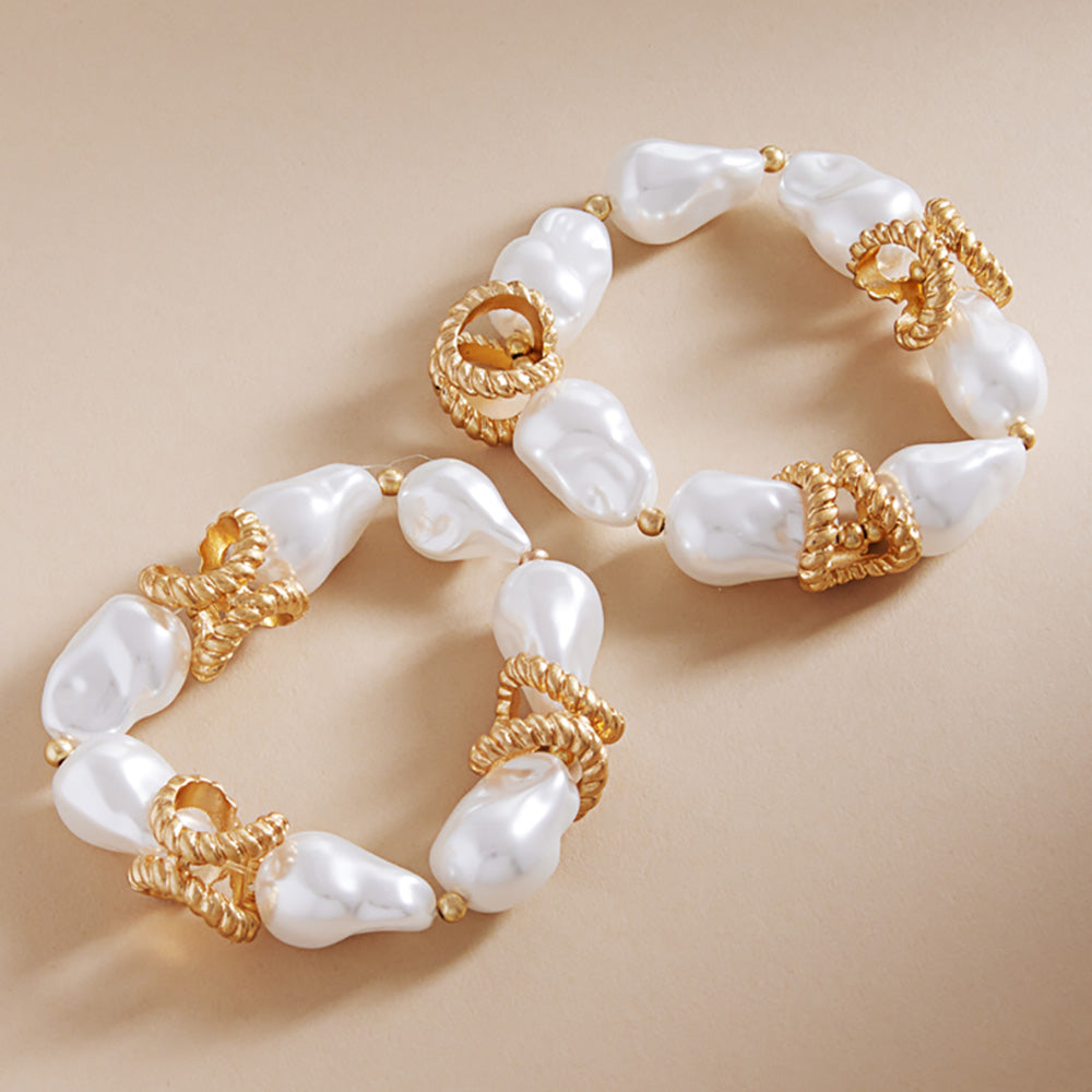2PCS - Metal Rope Pearl Beaded Stretch Multi Layered Bracelets